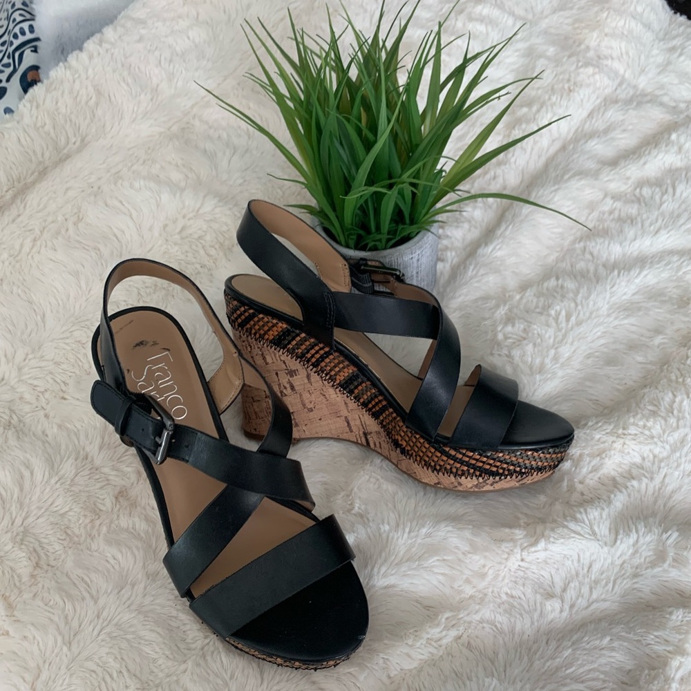 Black Cork Wedged Summer Heels